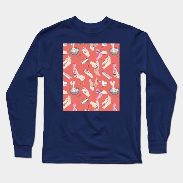 Pedicure coral print Long Sleeve T-Shirt by Milatoo